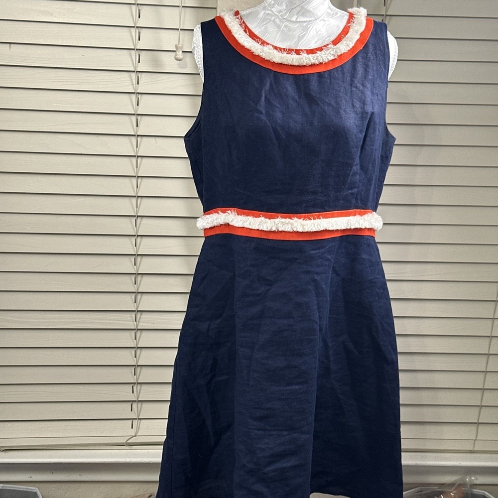 STS Sail to Sable Dress Size‎ 12 100% Linen Navy Red A-Line Nautical Tuckernuck
